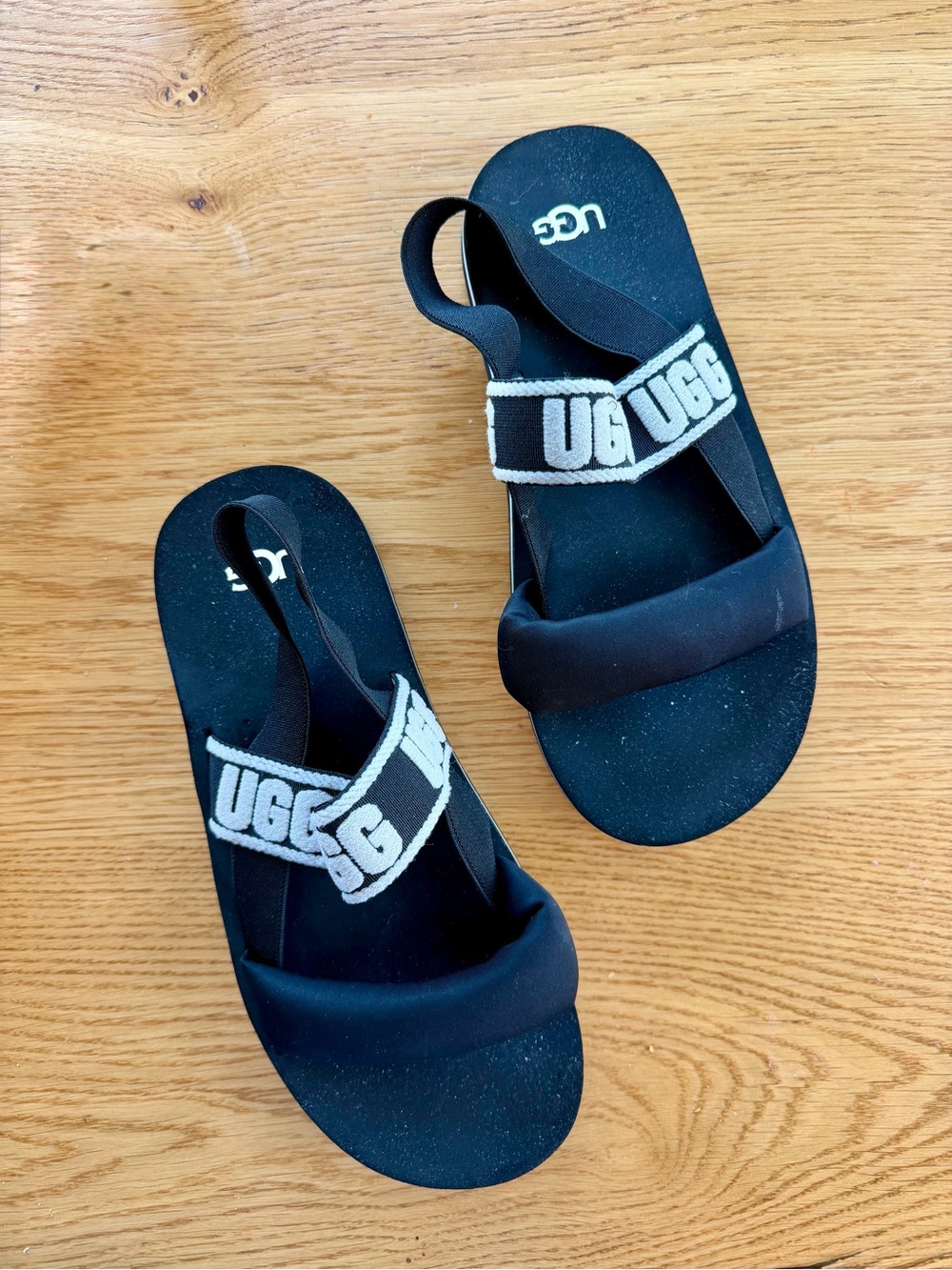 UGG Black and White K Zuma Logo Strap Sling Sandals!